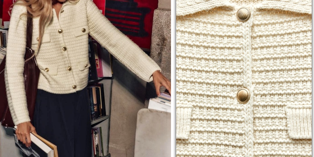 Простой рельефный узор кардигана от Зара