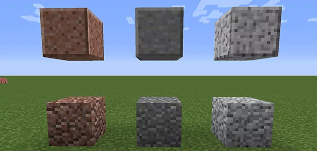 Сверху обработанные блоки, снизу обычные