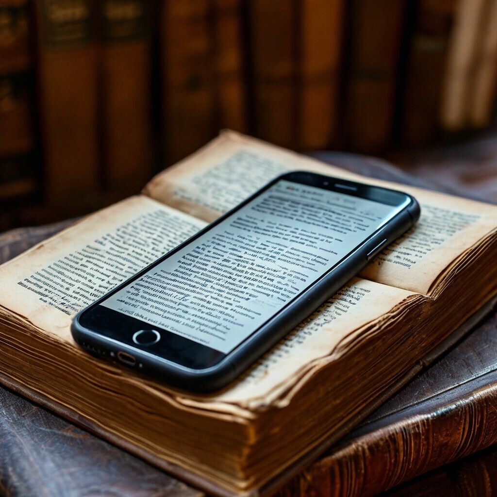 Изображение: Камера телефона, сканирующая текст на странице книги