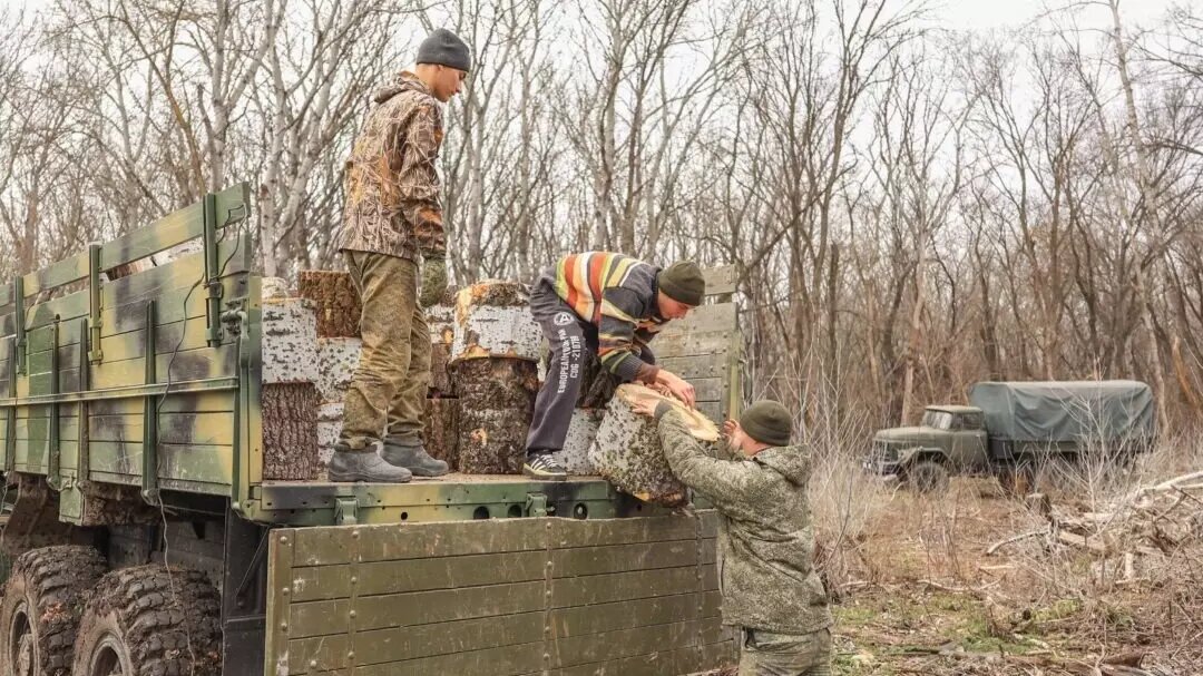 Заготавливать дрова жителям Приднестровья помогают военные. Фото: Пресс-служба Минобороны ПМР