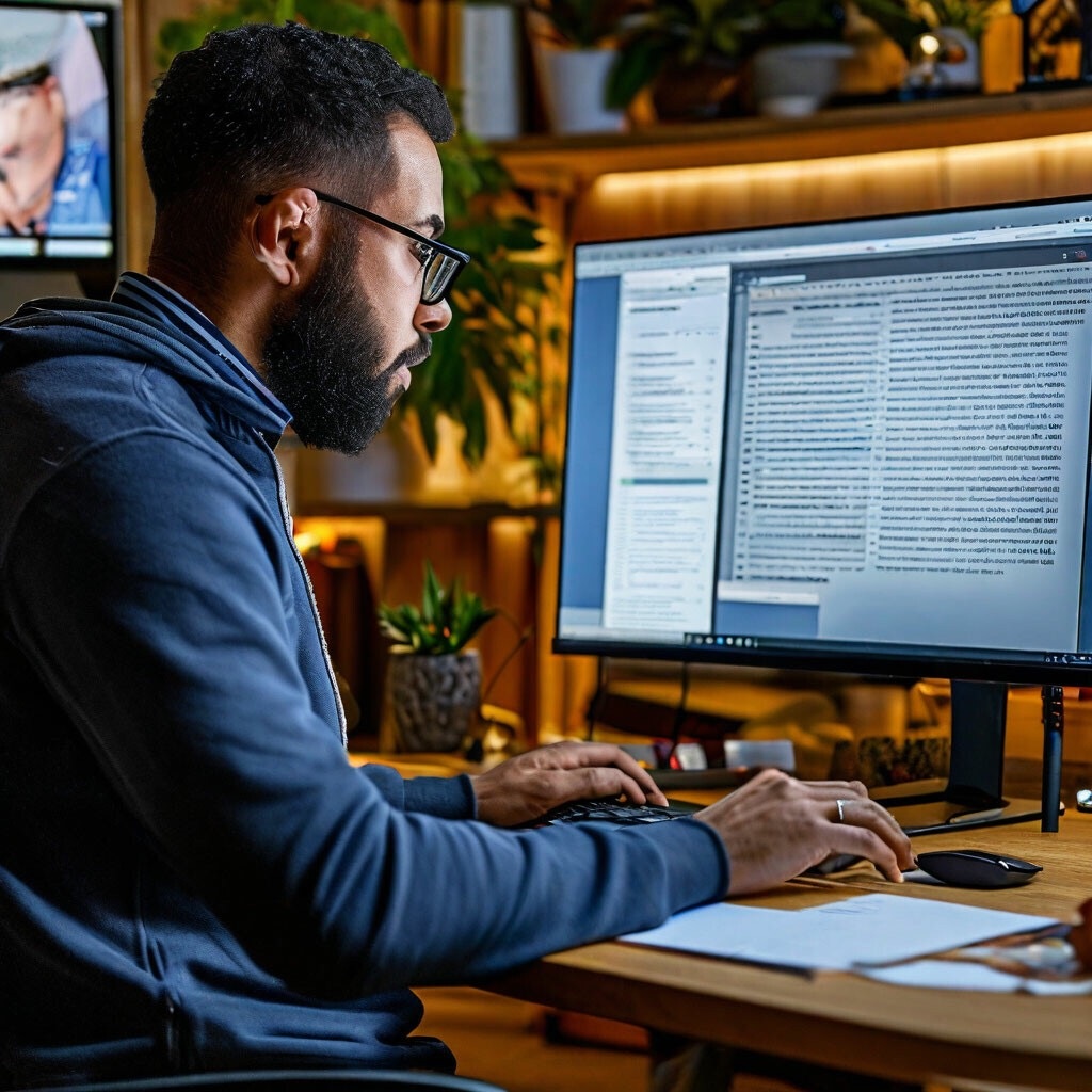 Человек работает за компьютером, рядом с ним виден интерфейс ChatGPT с текстом