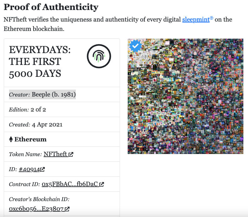 "Вот как выглядит NFT-сертификат работы Everydays: The First 5000 Days
