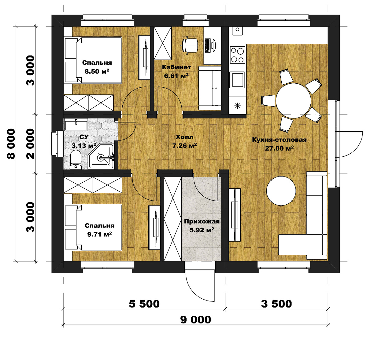 Планировка дома 68м2