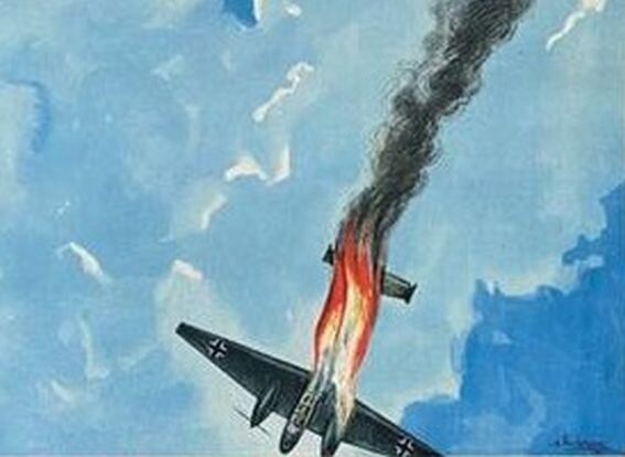 Сбитый фашистский самолет. Фрагмент с плаката военной поры 