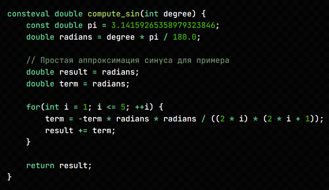 Функция вычисления синуса