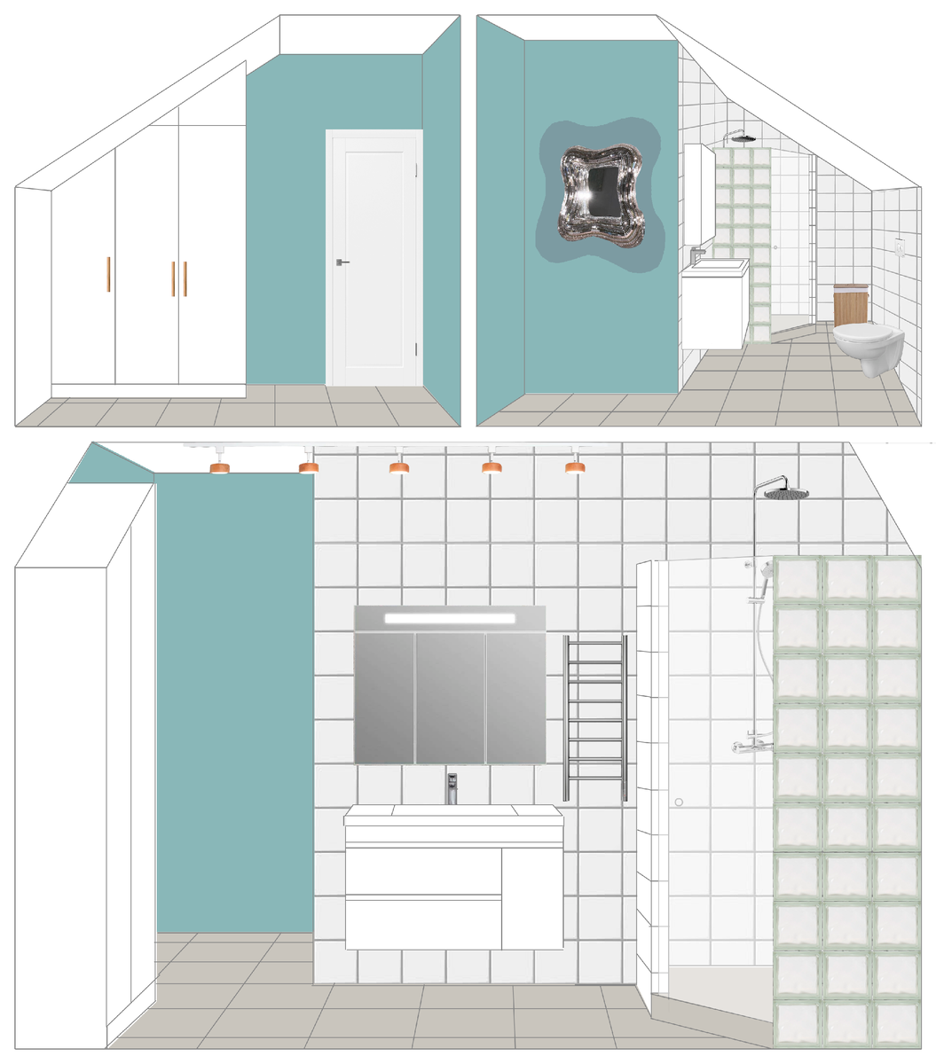 Согласованный (1 коллаж) и неутвержденный (2 коллаж) варианты оформления интерьера санузла.
