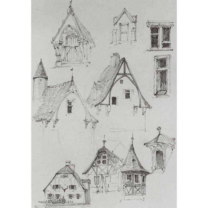 Василий Поленов. Архитектурные зарисовки. Из путешествия по Германии. 1872. Набросок. Бумага, карандаш. 15 x 10. Государственная Третьяковская галерея