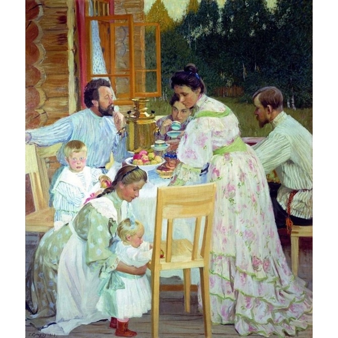 Борис Кустодиев. На террасе. 1906. Холст, масло. 134 x 97.5. Нижегородский художественный музей