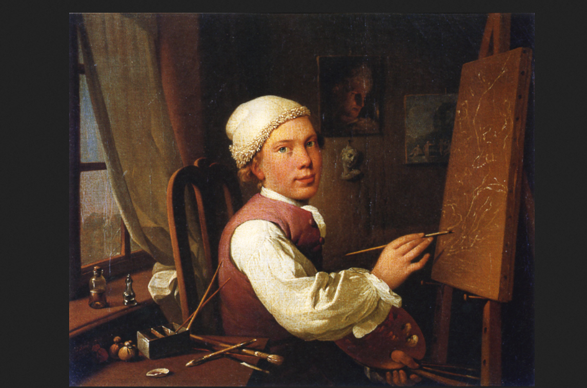 Йенс Юль. "Автопортрет у мольберта", 1766.