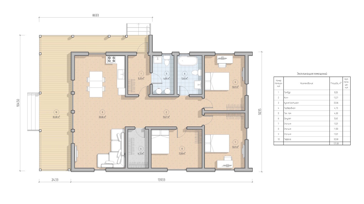 План каркасного дома Гефест 105 © Владимир Пустоход, 2024