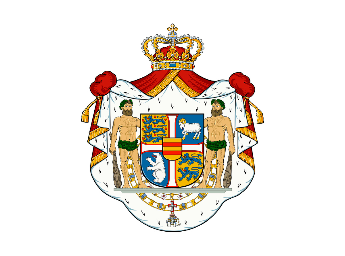 Измененный герб Дании (с увеличением масштаба Гренландии)