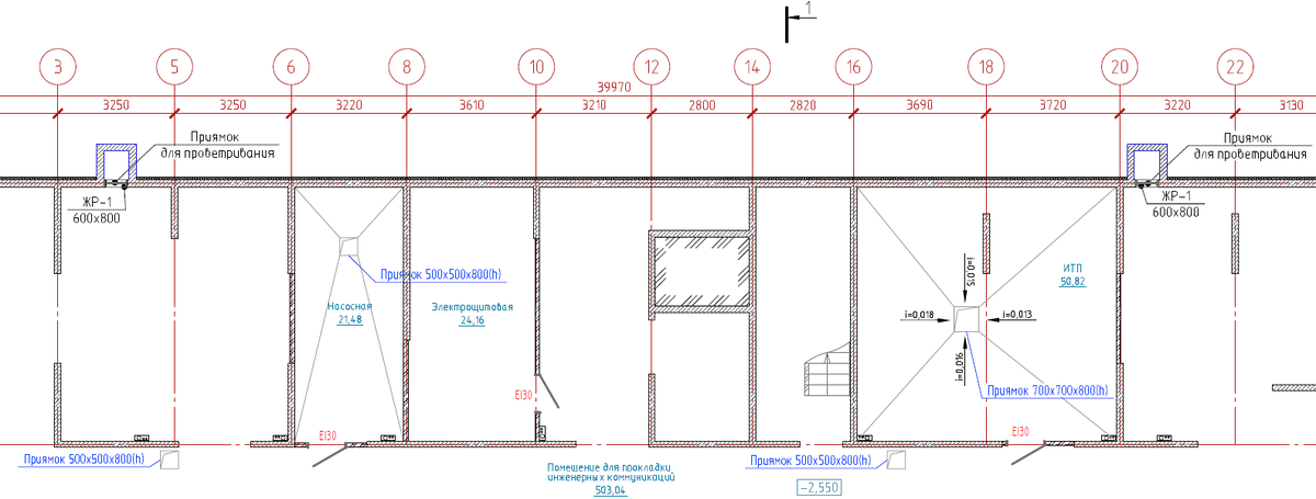 Фрагмент плана подвала из секции МКД