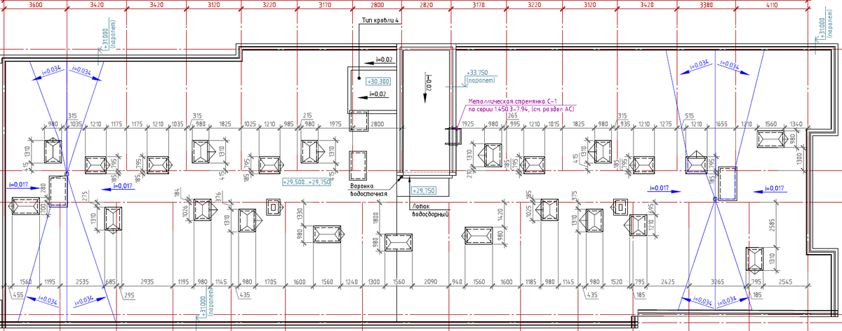 Фрагмент плана кровли из секции МКД