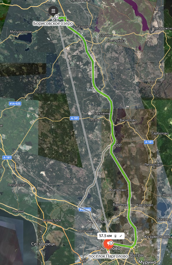 Расстояние и маршрут до Борисовского озера.