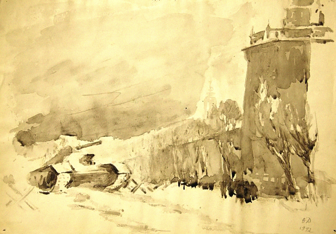«Загорск во время войны», О.К. Дейнеко, 1942 г., источник «Московские художники в дни войны»