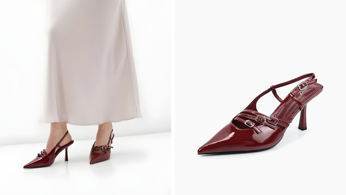 Дополните остроносые мюли на каблуке небольшой лакированной сумкой в тон