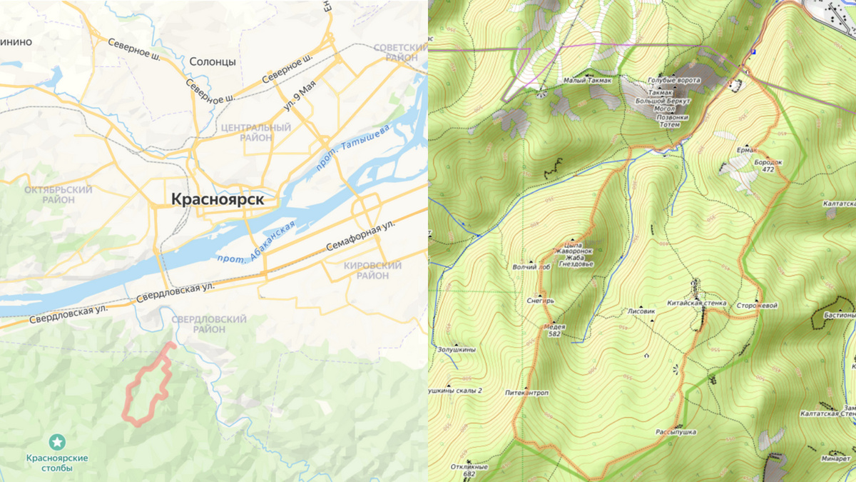 Маршрут 1. Восточные столбы (11 км). Скриншот nakarte.me