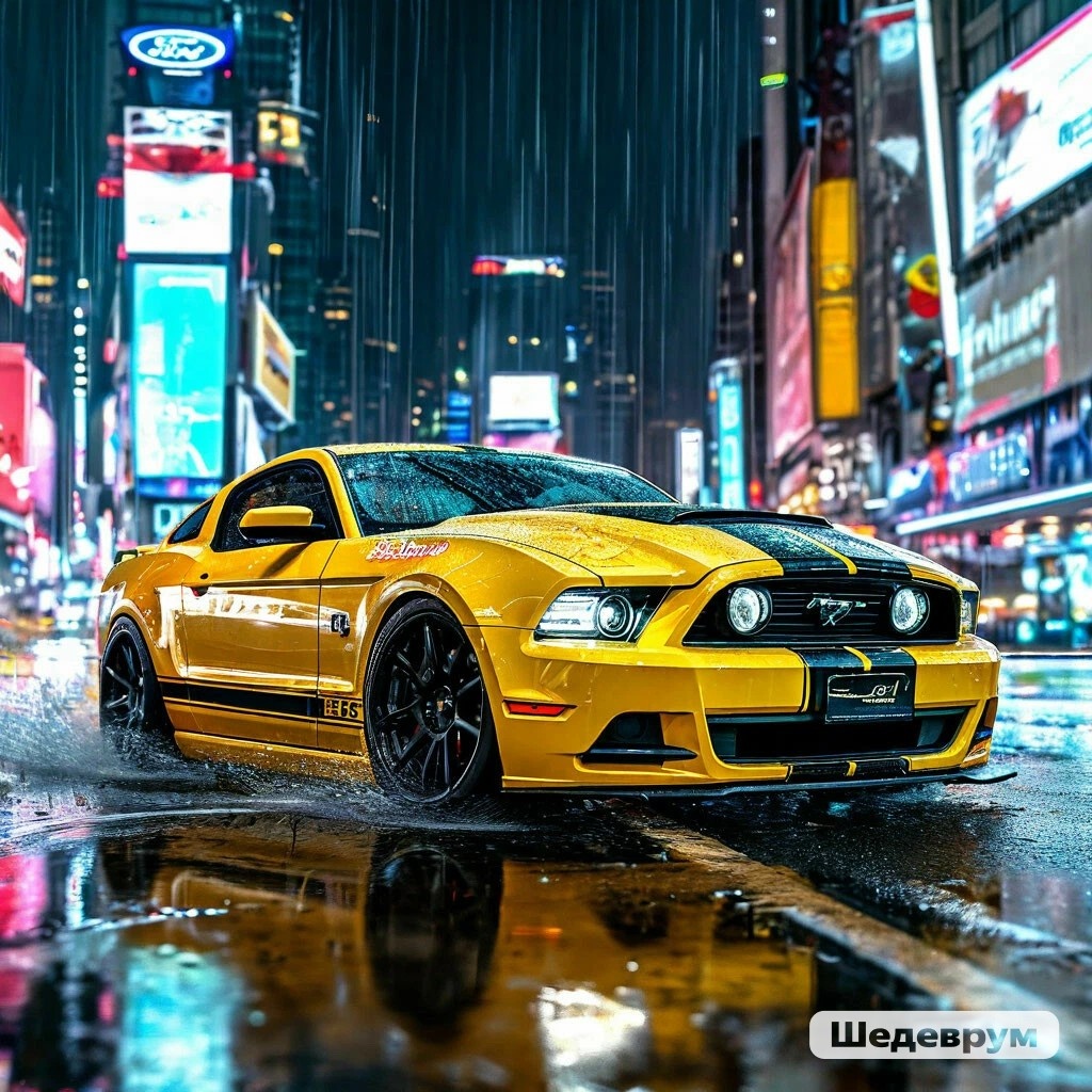 Ford mustang 5 поколения в желто-черном окрасе. 