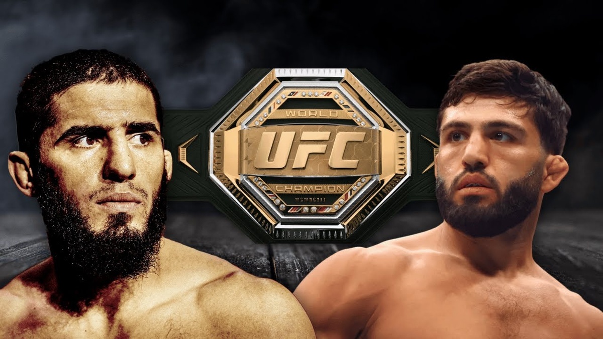 Ислам Махачев и Арман Царукян на встрече взглядов перед турниром UFC 311