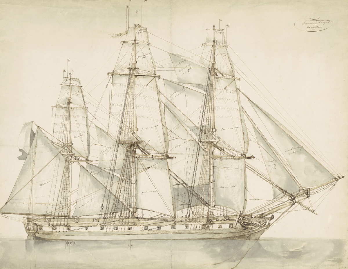 Испанский фрегат. Рисунок Виллема ван Девентера. XIX век. Rijksmuseum
