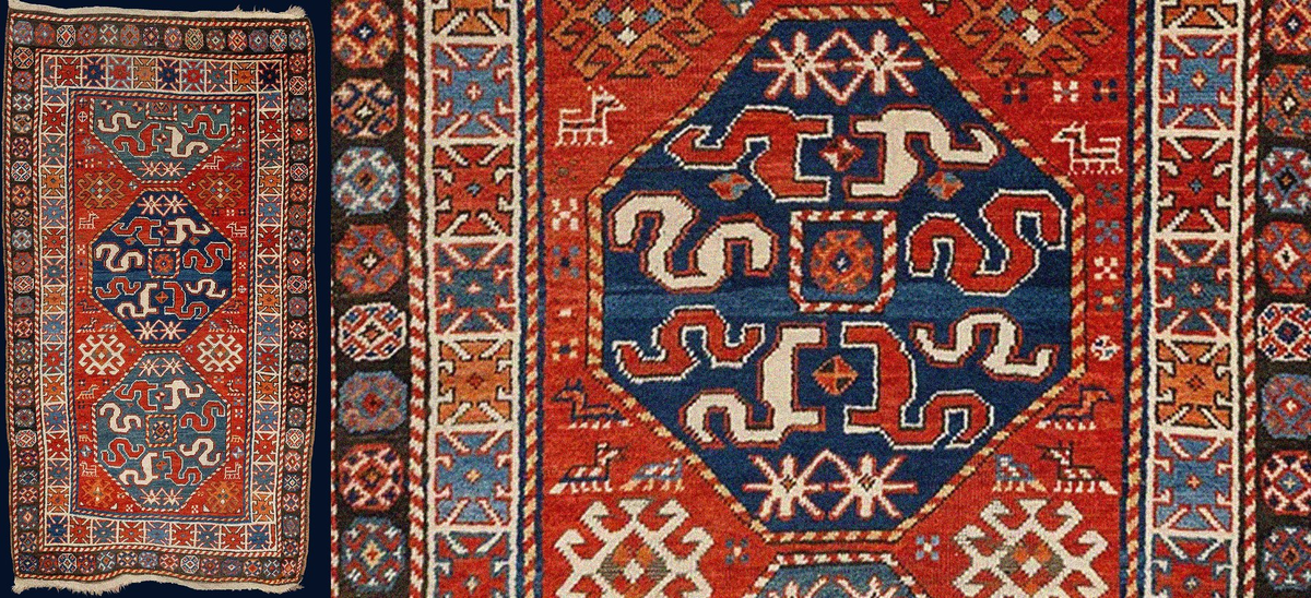 Слева — полный рисунок ковра. Справа — его фрагмент. 