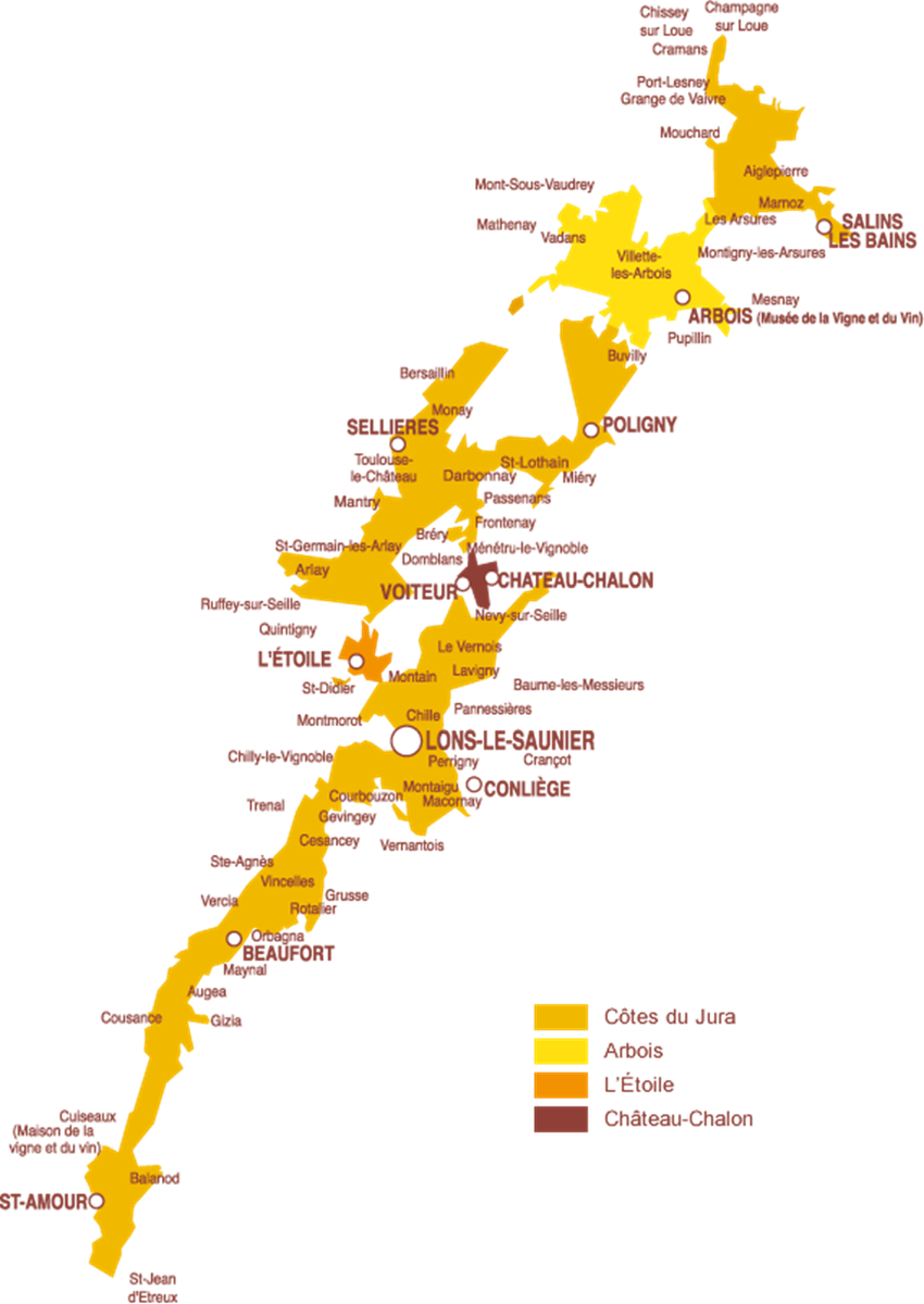 Винодельческая карта региона Жюра, Франция