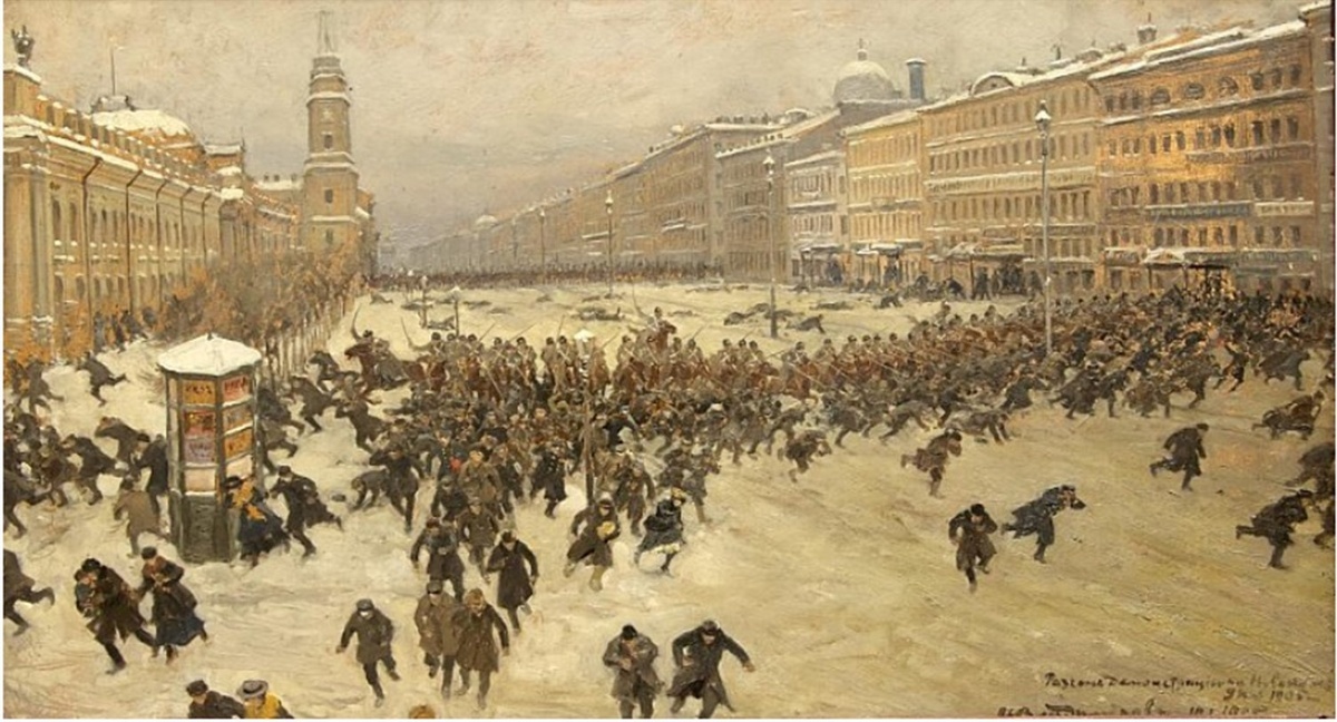 И. А. Владимиров. Разгон демонстрантов на Невском проспекте 9 января 1905 г. Без даты. Государственный музей политической истории России.