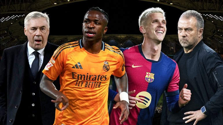    Карло Анчелотти, Винисиус, Дани Ольмо, Ханс Флик.Global Look Press Reuters