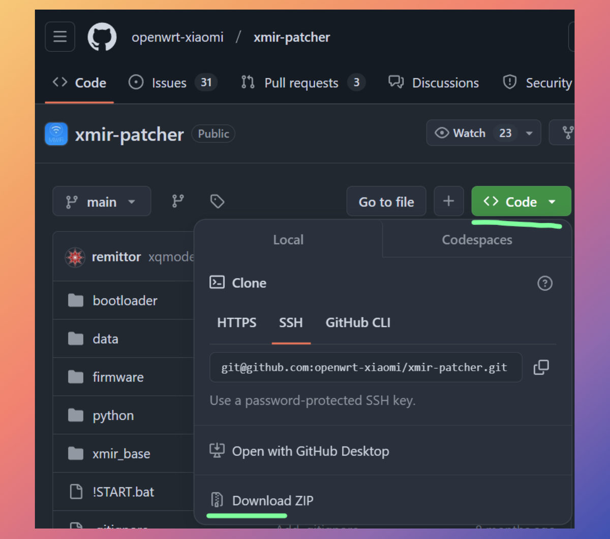Скачиваем XMiR-Patcher с Github