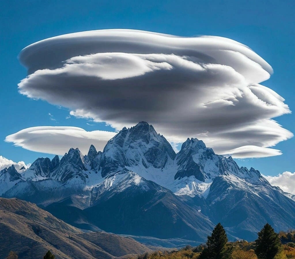 Лентикулярные облака над горным хребтом