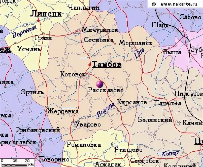 Котовск на карте области.  