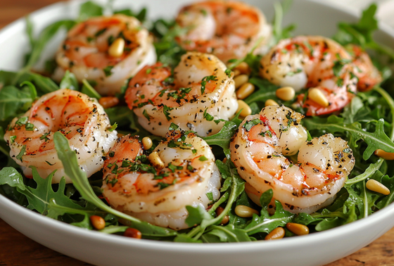    Салат с креветками и руколой