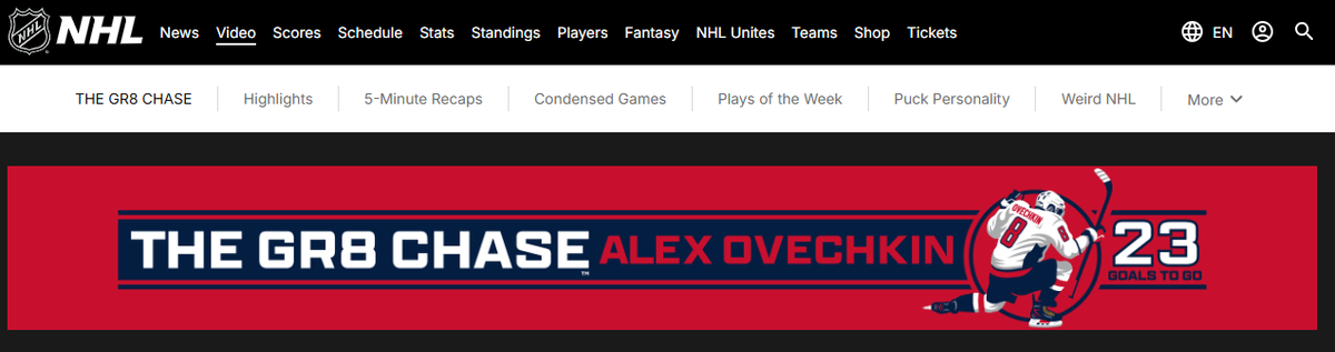 Обратный отсчет голов Овечкина на сайте НХЛ