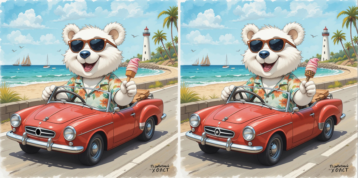 Белый мишка отдыхает у моря