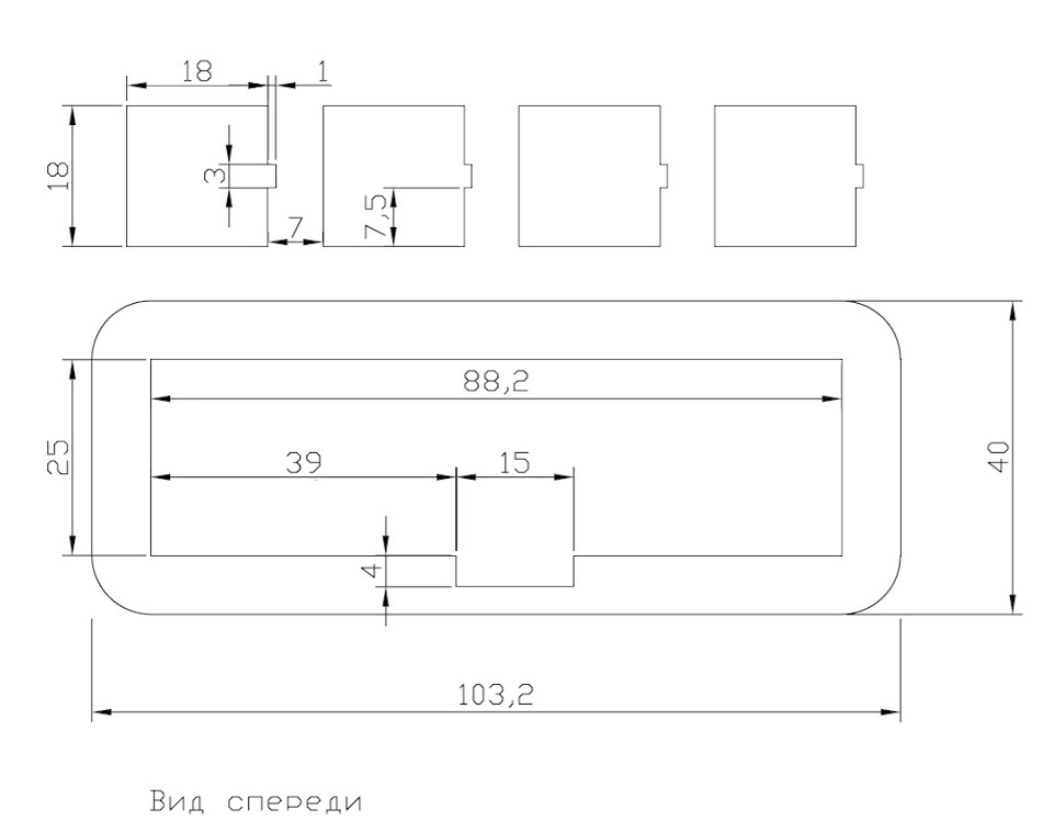 Чертеж банкодержателя (снизу); отверстий для кнопок (сверху)