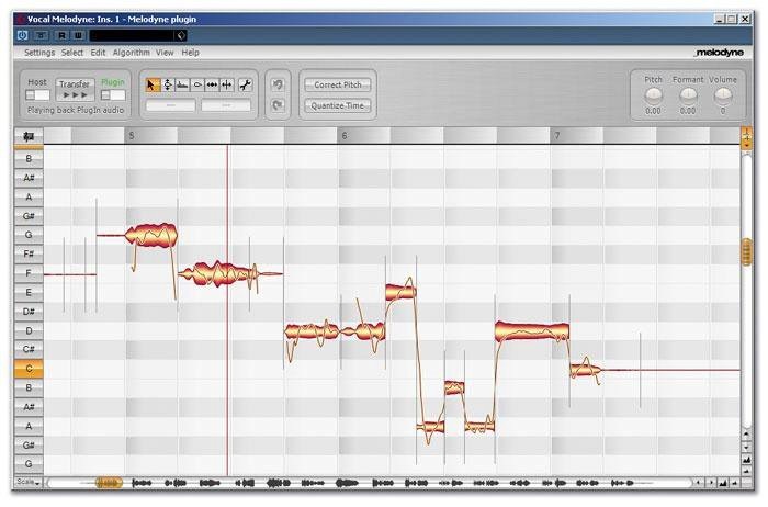 Интерефейс программы Melodyne, позволяющией менять высоты нот без искажения эмоций
