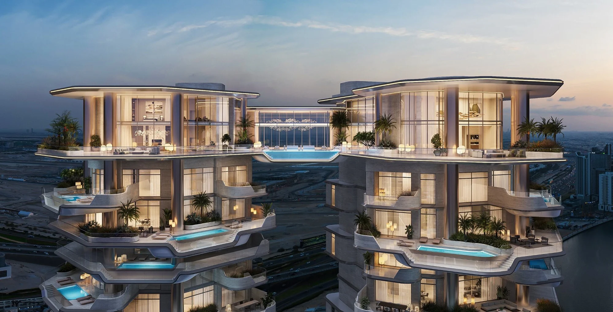 «Ультрапентхаус» Regent Residences Dubai площадью 3250 квадратных метров с шестью спальнями разместится в двух башнях комплекса высотой 180 метров. Фостер + Партнёры.