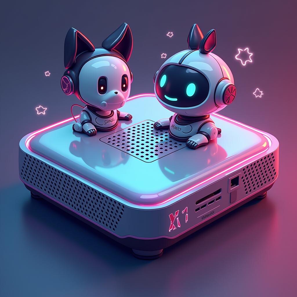    Вот текст futuristic cartoon mini PC AI X1 illustration Бугайск