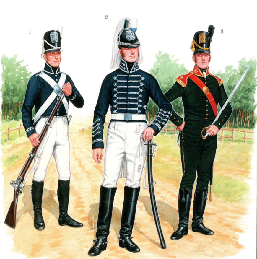 1. Рядовой, 5-й пехотный полк, 1814 г. 2. Рядовой, полк легких драгун, 1814 г. 3. Старший специалист, Корпус инженеров