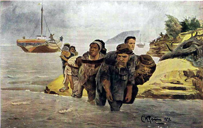 Репин, 1872 год. Один из эскизов к картине "Бурлаки на Волге".