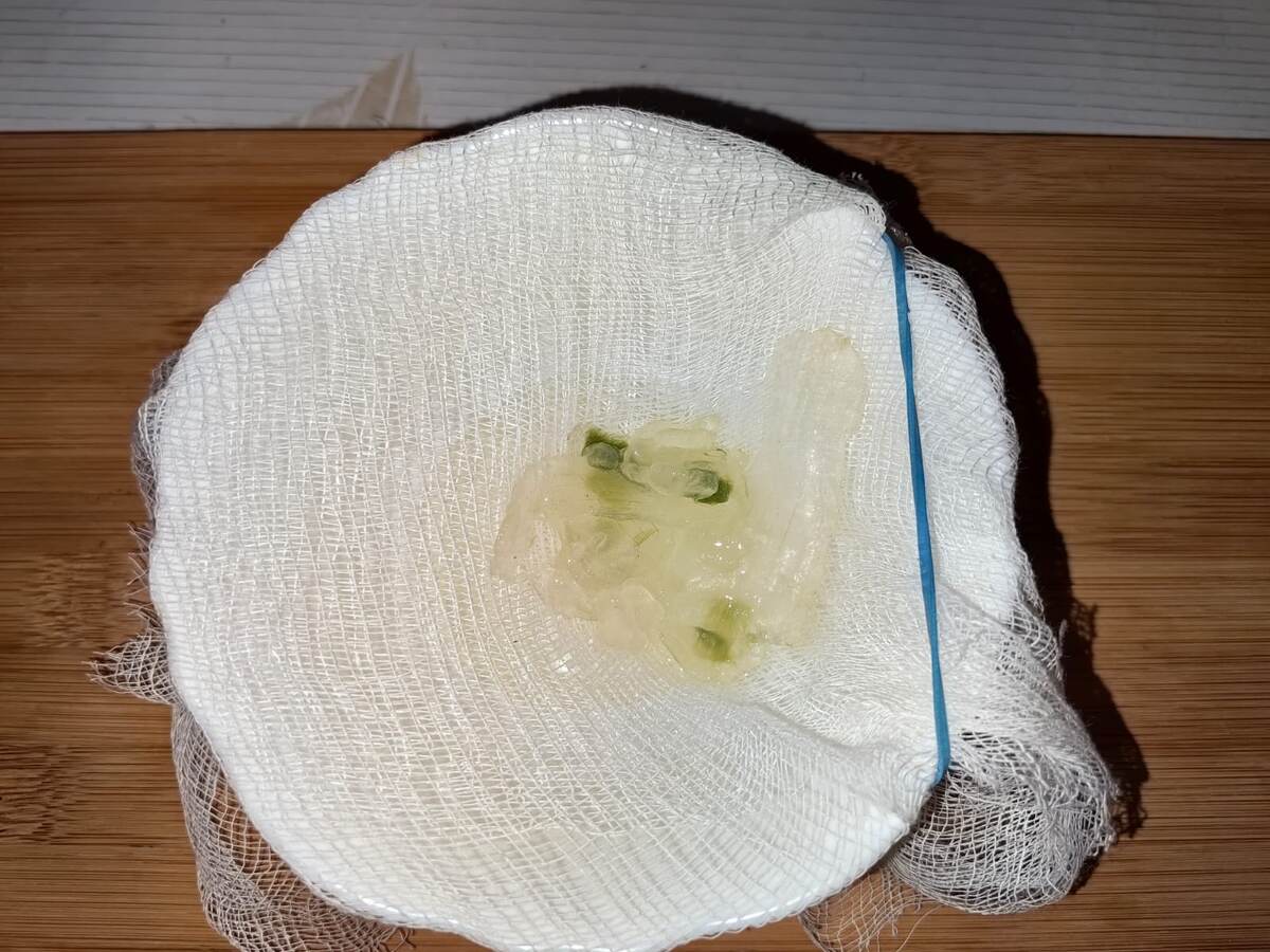 Чтобы получить чистый сок, без мелких фракций кожицы, вначале процедите его через марлю,  