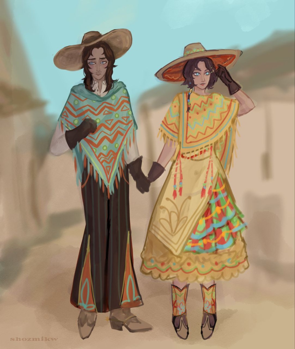 Рисунок дочки,  ковбойско-мексиканский "сериал". Мне одной кажется, что в этой паре парня соблазняют, а не наоборот? 😁