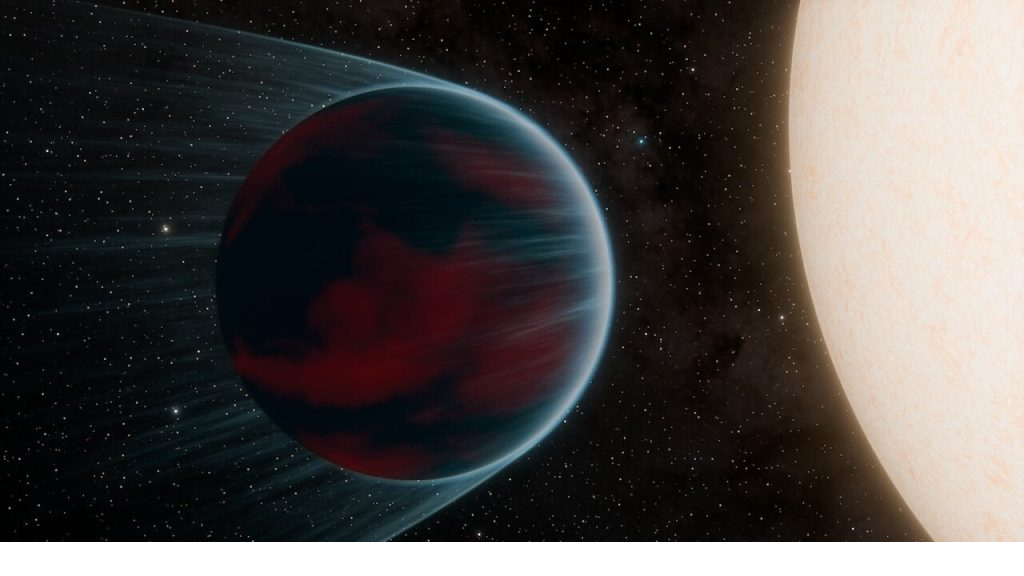 Ультрагорячий нептун в представлении художника. Источник: NASA/JPL-Caltech/K. Miller (Caltech/IPAC)