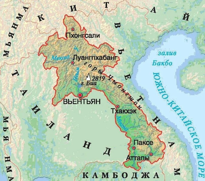 Государство Лаос на карте.