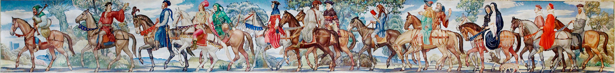 Иллюстрация: Фреска "Кентерберийские рассказы" работы Эзры Винтера. Северный читальный зал, здание Библиотеки Конгресса Джона Адамса, Вашингтон, США