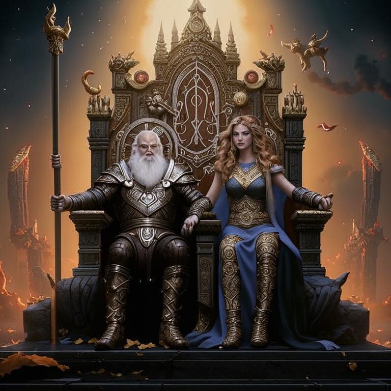 Один и его жена Фригг (в представление нейросети)