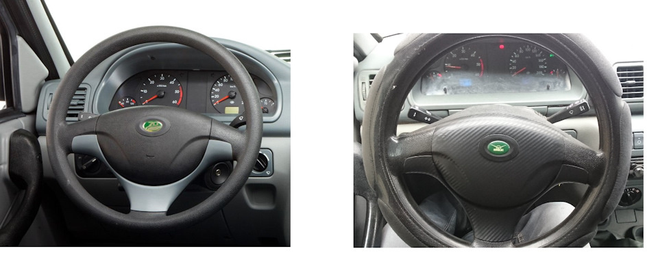 Слева стоковый руль; справа — мой.