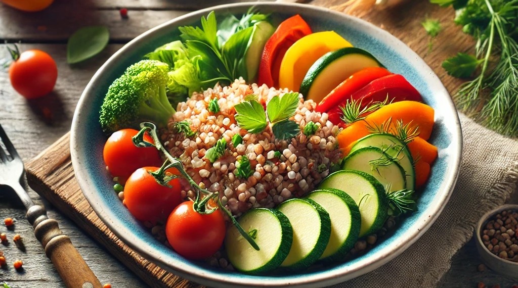 Гречневая каша с овощами и зеленью