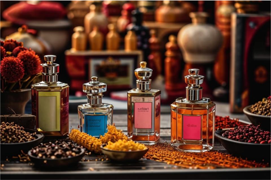 Арабские духи на базаре. Изображение сгенерировано при помощи ИИ.