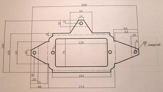 Чертеж кронштейна правого ПТФ (для левого — зеркально)